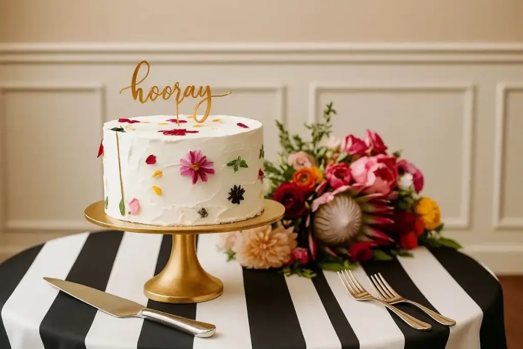 Elegant simple wedding cake with smooth white frosting and minimal floral decoration