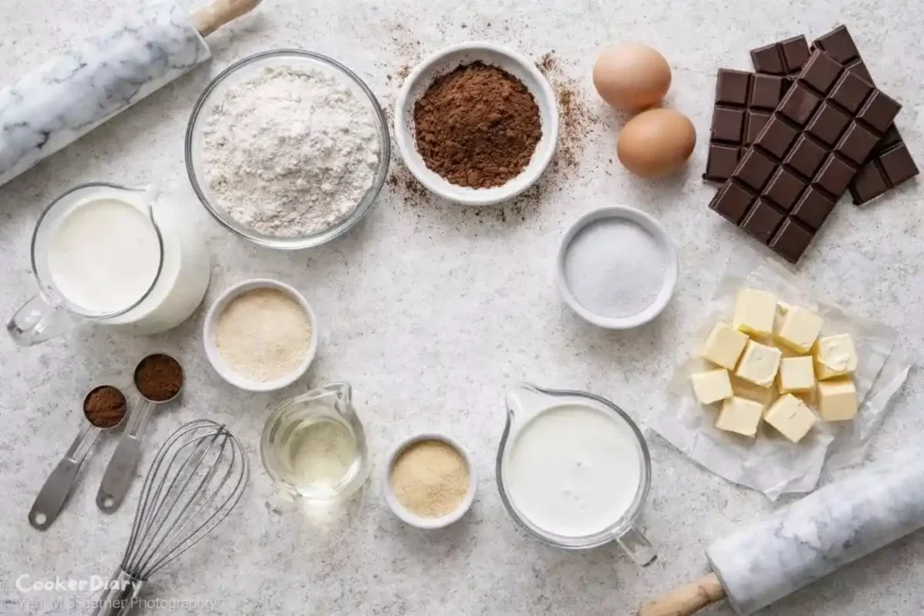 Ingredients for dark chocolate mousse cake