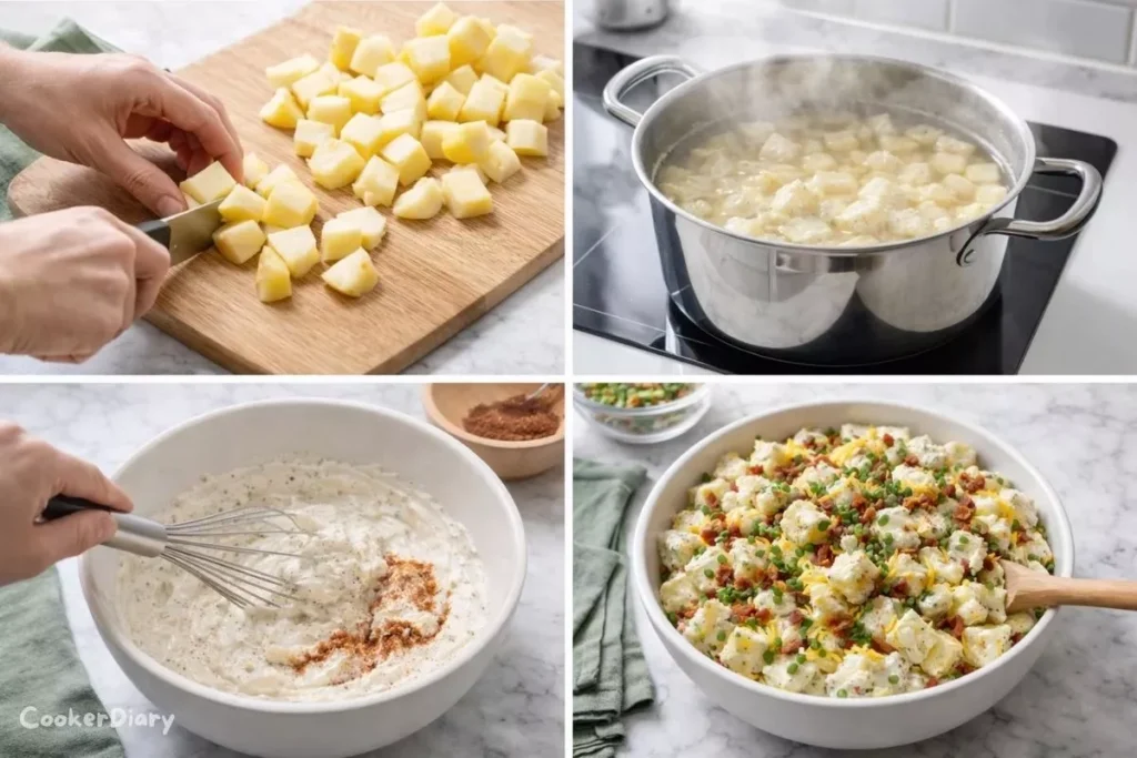 Four step collage of making the recipe