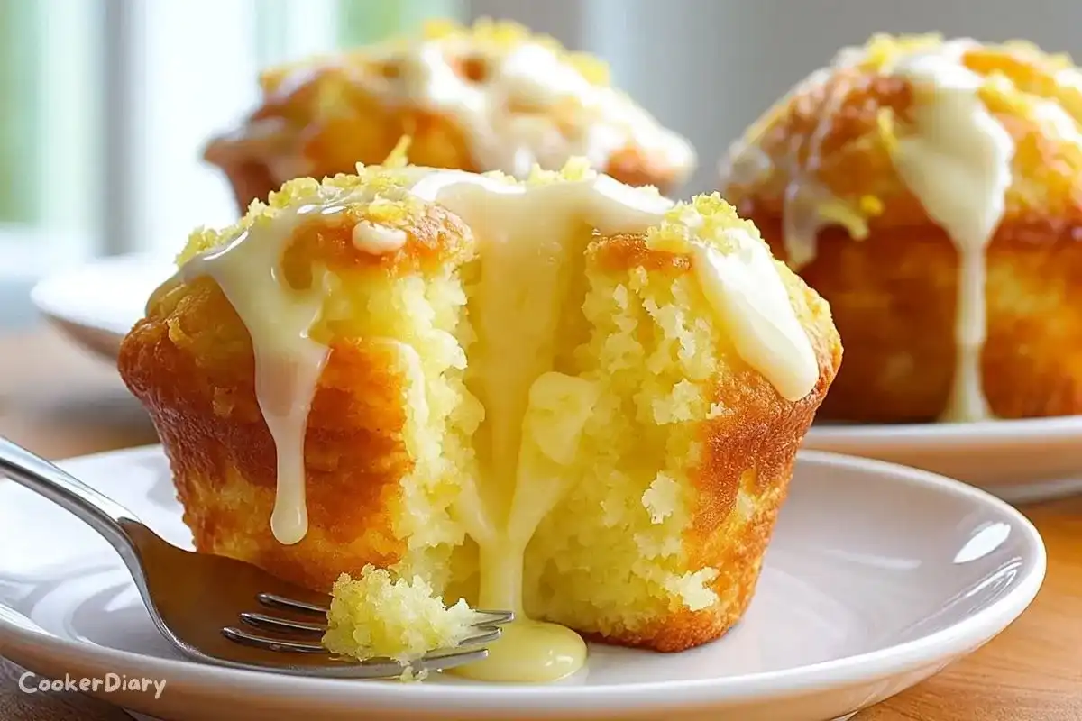 Lemon cream cheese muffins with golden tops and a creamy filling