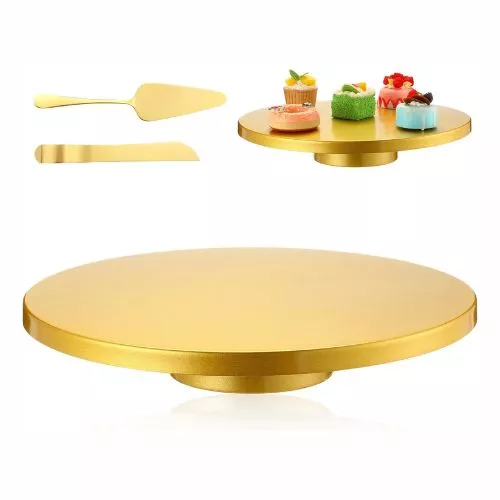 Wenqik 16 Inch Metal Gold Cake Stand with Cake Knife and Spatula