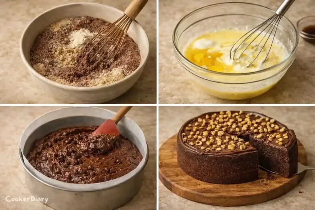 Step-by-step process of making the cake recipe