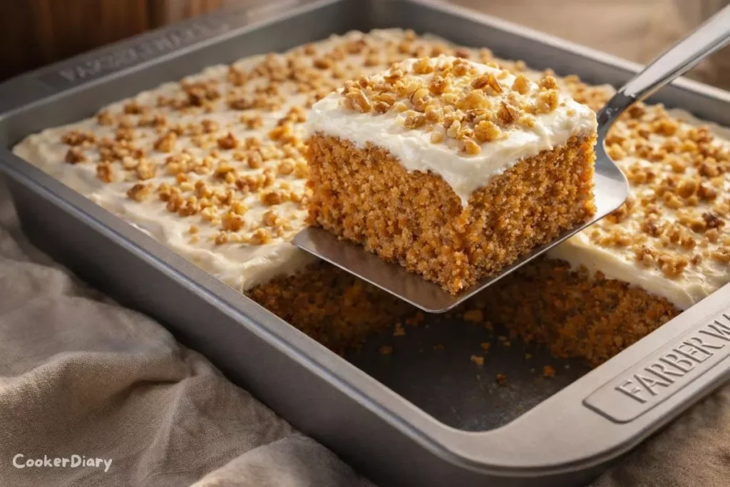 Angled close-up of Amish carrot cake slice showing moist crumb