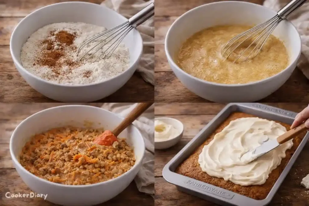 Step-by-step composite of the cake baking process