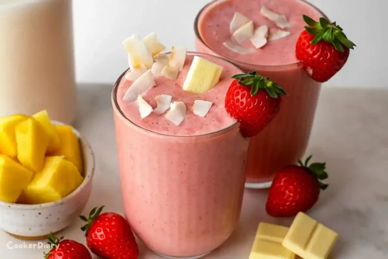 Bahama Mama tropical smoothie served in a tall glass with a colorful straw and tropical garnish