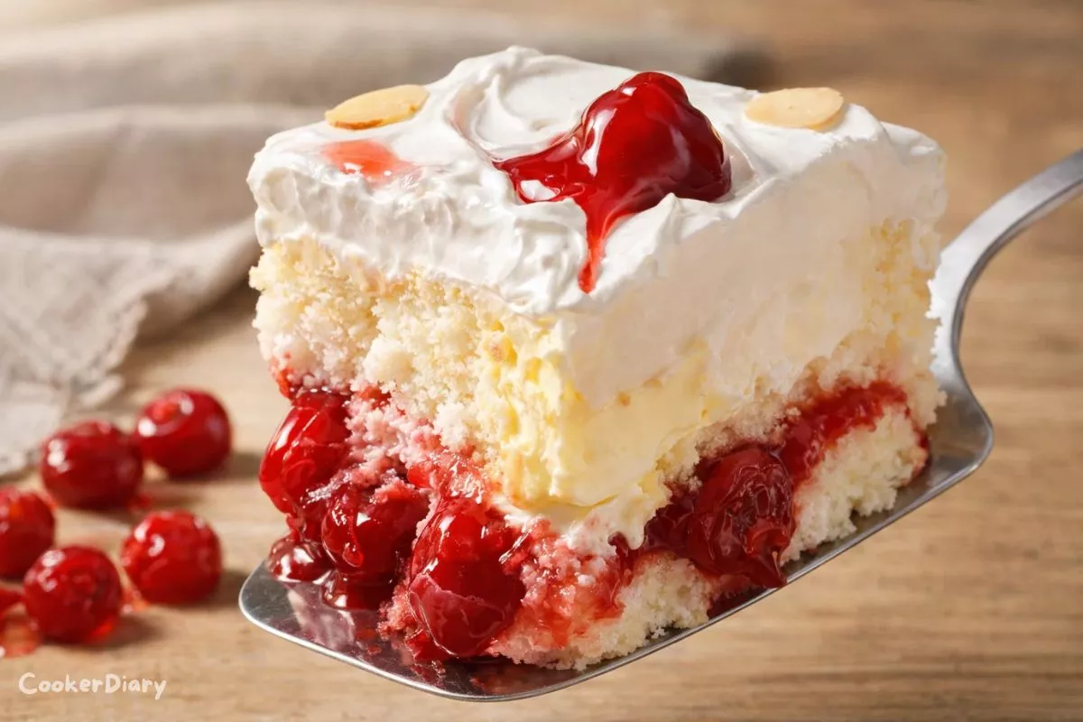Angled close-up of Heaven on Earth cake slice showing layered textures.