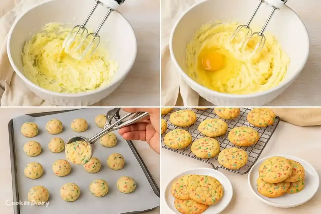 Four-step composite showing the process of making the cookies.
