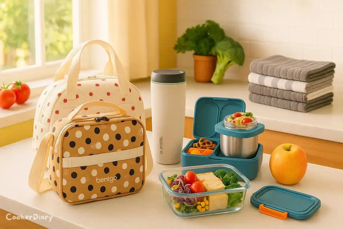 Assorted essential kitchen tools for moms on a countertop during back-to-school season