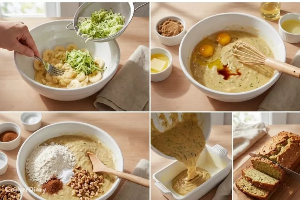 Step-by-step composite showing how to make the bread.