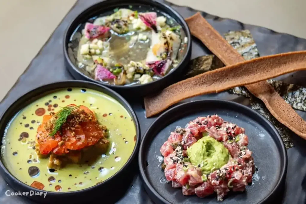 Crudo Trio served dishes