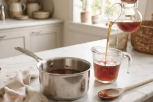 Measuring strained fig juice for homemade jelly