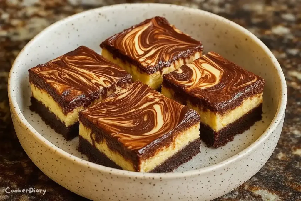 Nutella cheesecake bars with creamy chocolate filling and a biscuit crust, cut into squares on a plate