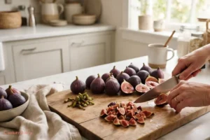 Preparing fresh figs for homemade fig jelly recipe