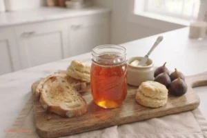 Finished homemade fig jelly served with toast and fresh figs