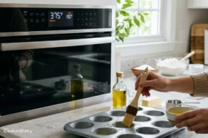 greasing muffin tin and preheating the oven