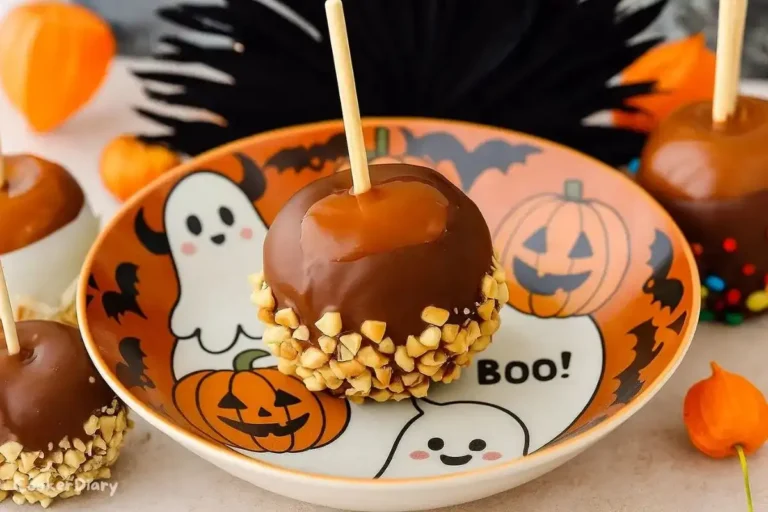 Caramel apple candy decorated for Halloween party celebration