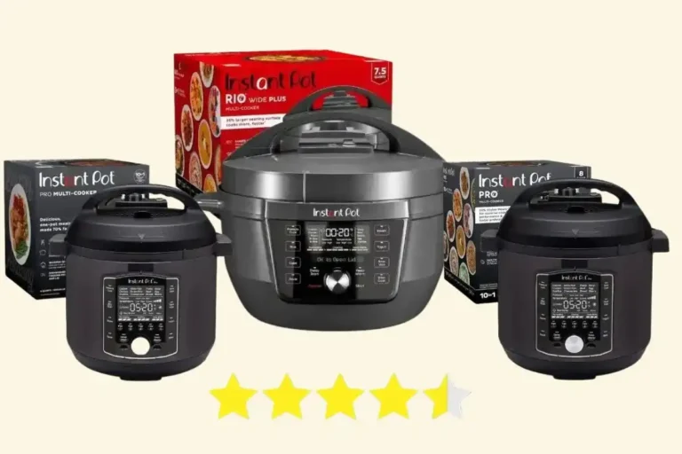 Three sizes of Instant Pot Pro 10-in-1 pressure cookers displayed side by side for review