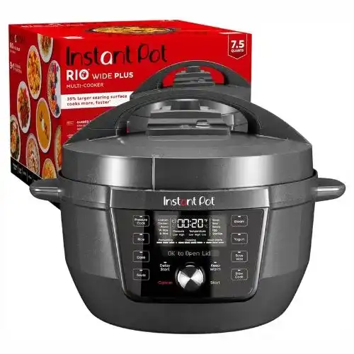Instant Pot RIO Wide Plus 9-in-1 electric pressure cooker on a kitchen counter