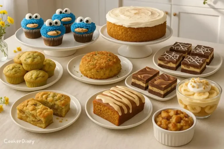 A colorful dessert table featuring 10 tasty dessert recipes