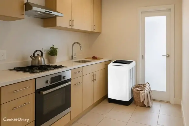 1.5 cu. ft. portable washing machine placed in a compact kitchen corner