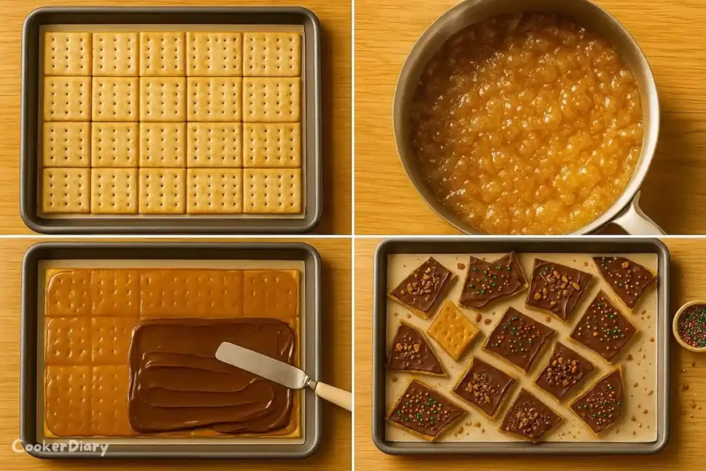 4-step composite showing recipe preparation from layering to topping.