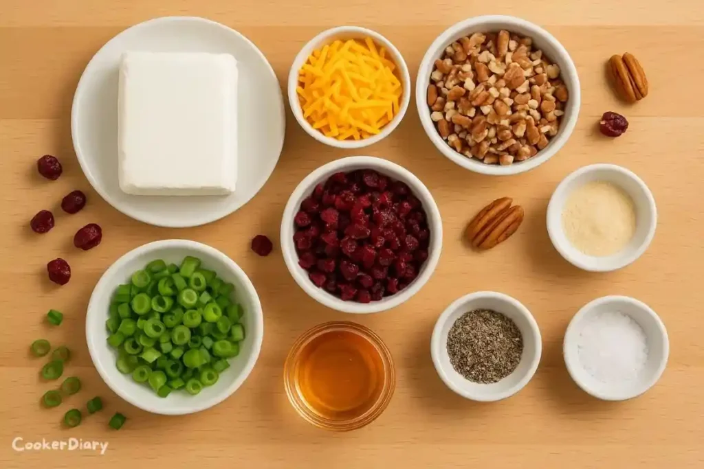 Flat-lay of ingredients on a wooden kitchen counter.