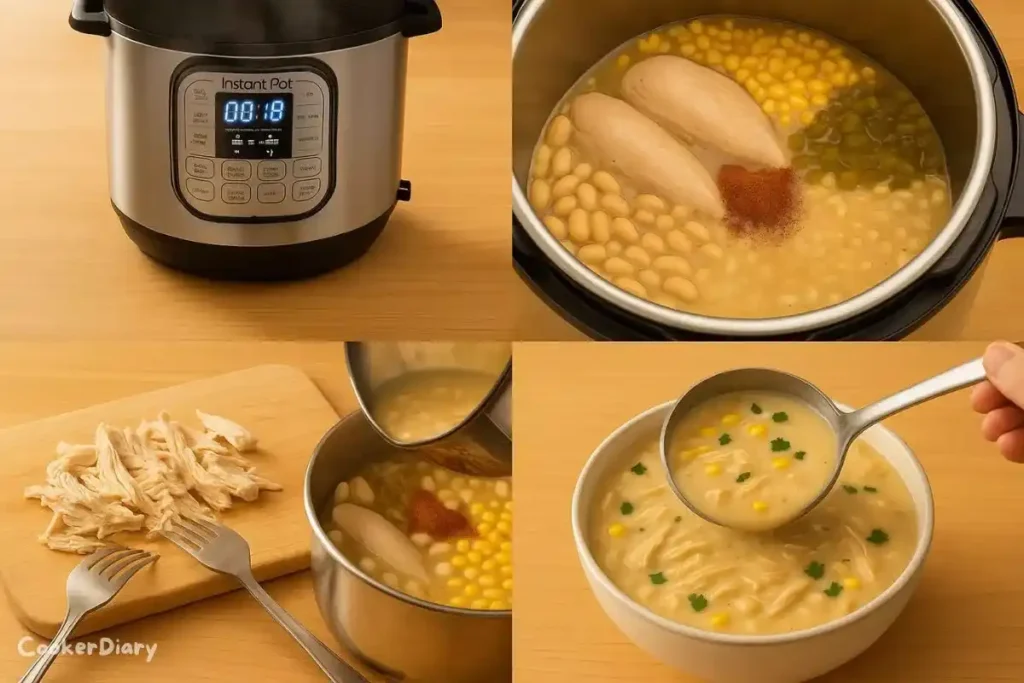 Four-step recipe composite showing how to make a chili recipe.