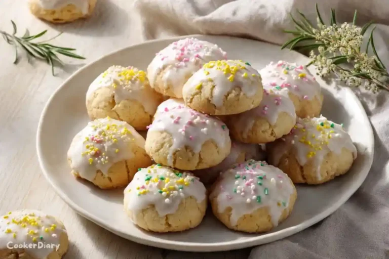 Angled close-up of Italian Christmas Cookies showing texture and glaze.