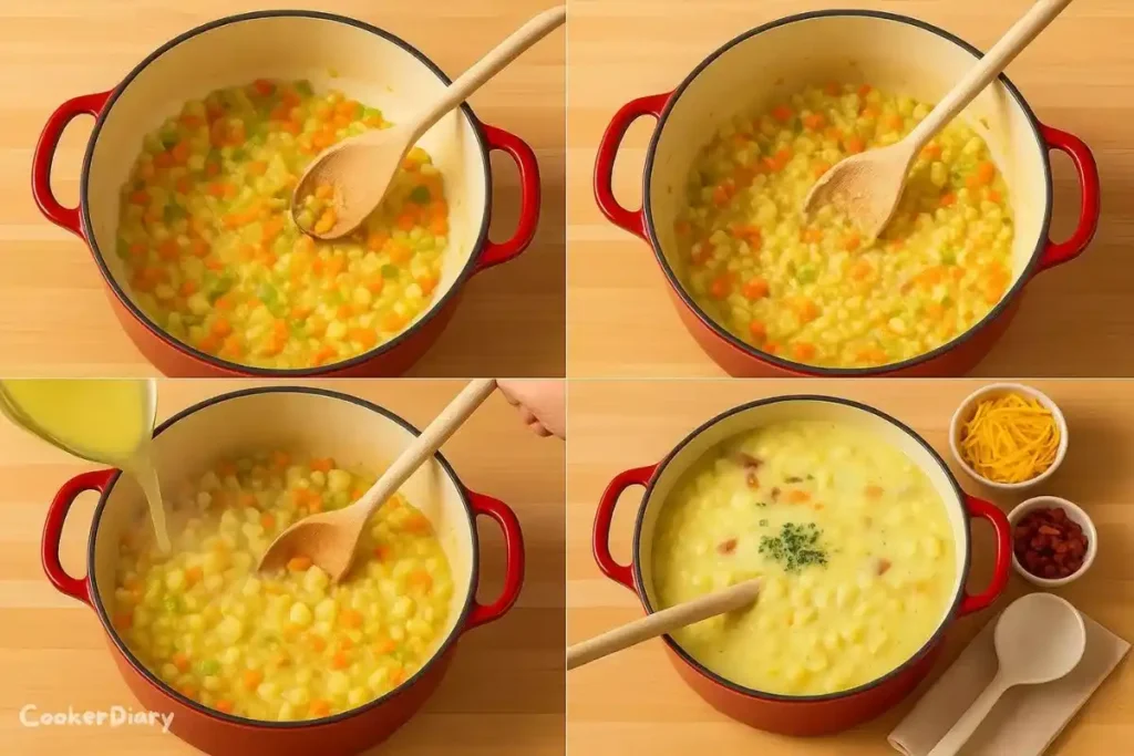 Step-by-step composite showing how to make classic soup.