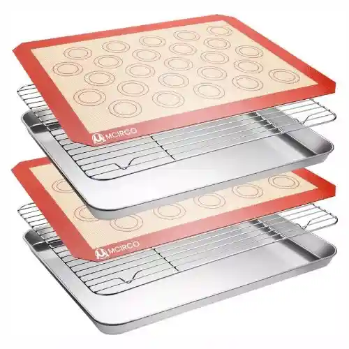 Stainless Steel Baking Sheet Tray Cooling Rack with Silicone Baking Mat Set.