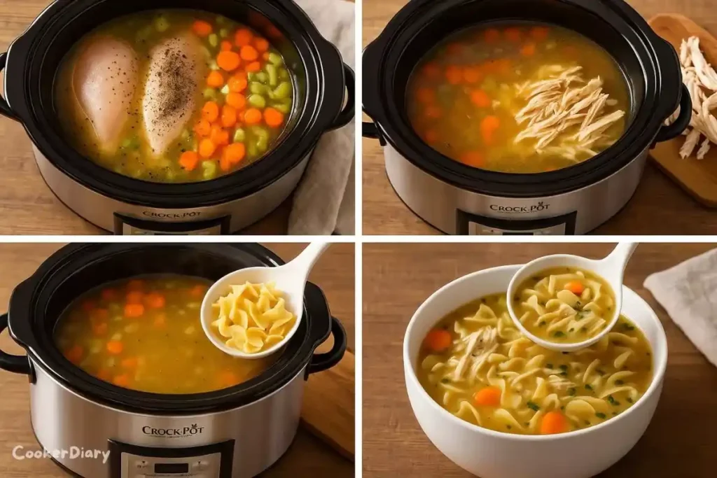 Four-step composite showing the process of making the soup recipe.