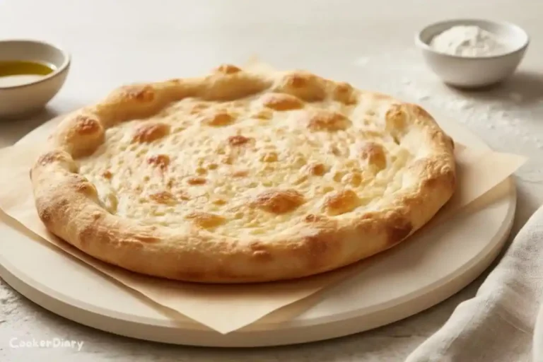 Angled close-up of gluten-free pizza crust showing crisp edges and texture.