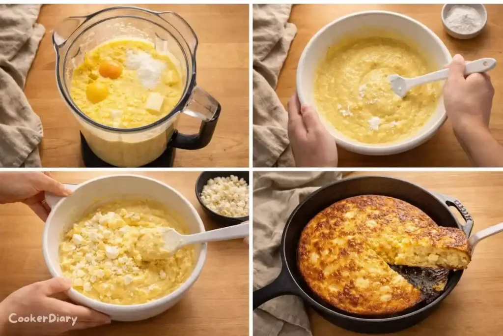 Step-by-step composite of making Arepa de Choclo