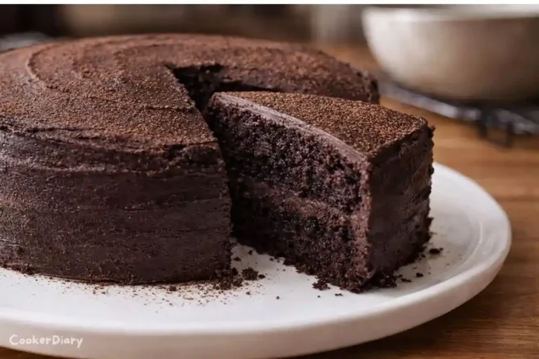Side-angle close-up of sauerkraut chocolate cake slice showing moist texture.