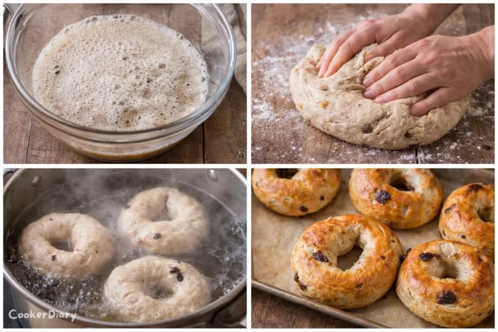 Step-by-step process of making the bagels