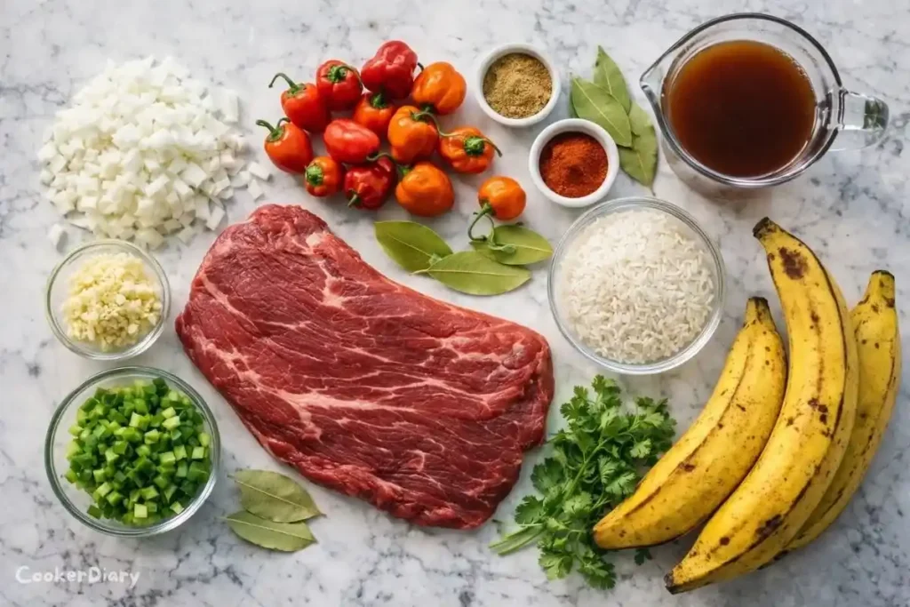 Raw ingredients for Pabellón Criollo recipe