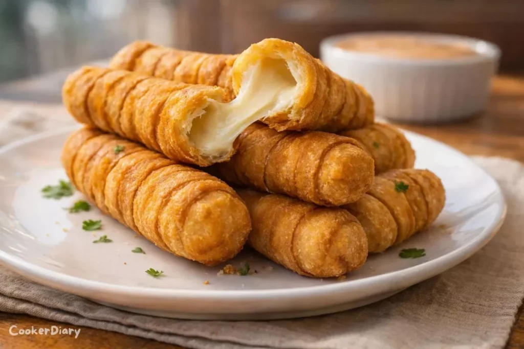 Close-up of tequeño with melted cheese stretch