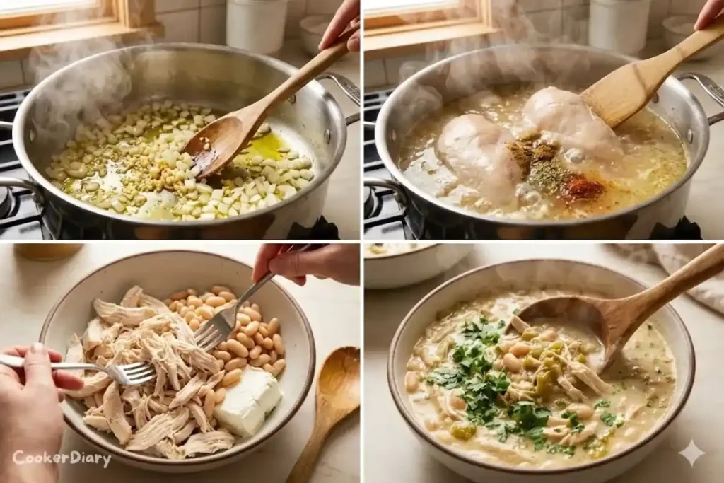 Step-by-step process of making the chili recipe