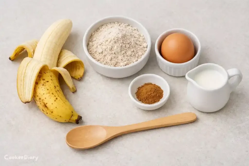 Raw ingredients for baby pancakes recipe arranged flat-lay