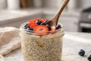 Adding fresh berries to overnight oats