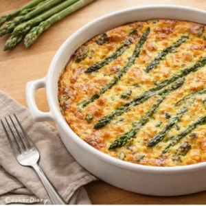 crustless asparagus quiche in baking dish