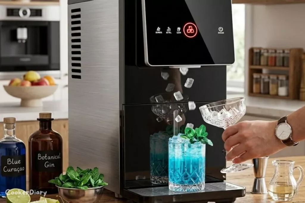 pouring the ice nuggets from Kismile Countertop ice maker