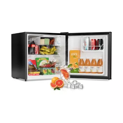Frostorm 1.6 Cu Ft black mini fridge with top freezer compartment for bedroom and dorm