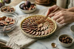 Decoratively arranging figs on tart