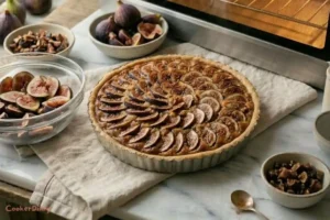 Fresh fig tart baking in oven