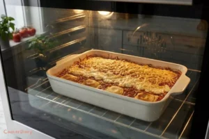 Dumpling lasagna baking in oven