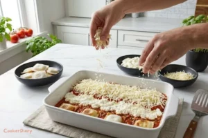 Mozzarella and Parmesan topping on casserole