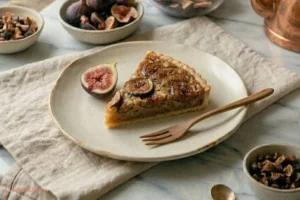 Serving homemade fig tart slices