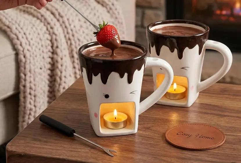 Dicunoy Ceramic Fondue Mugs chocolat