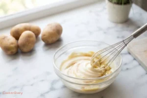 Whisking creamy dressing for homemade potato salad